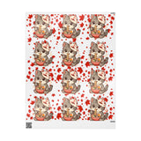 Cat kitsune eating ramen at Christmas, gift wrapping paper, beautiful autumn maple leaf print.
