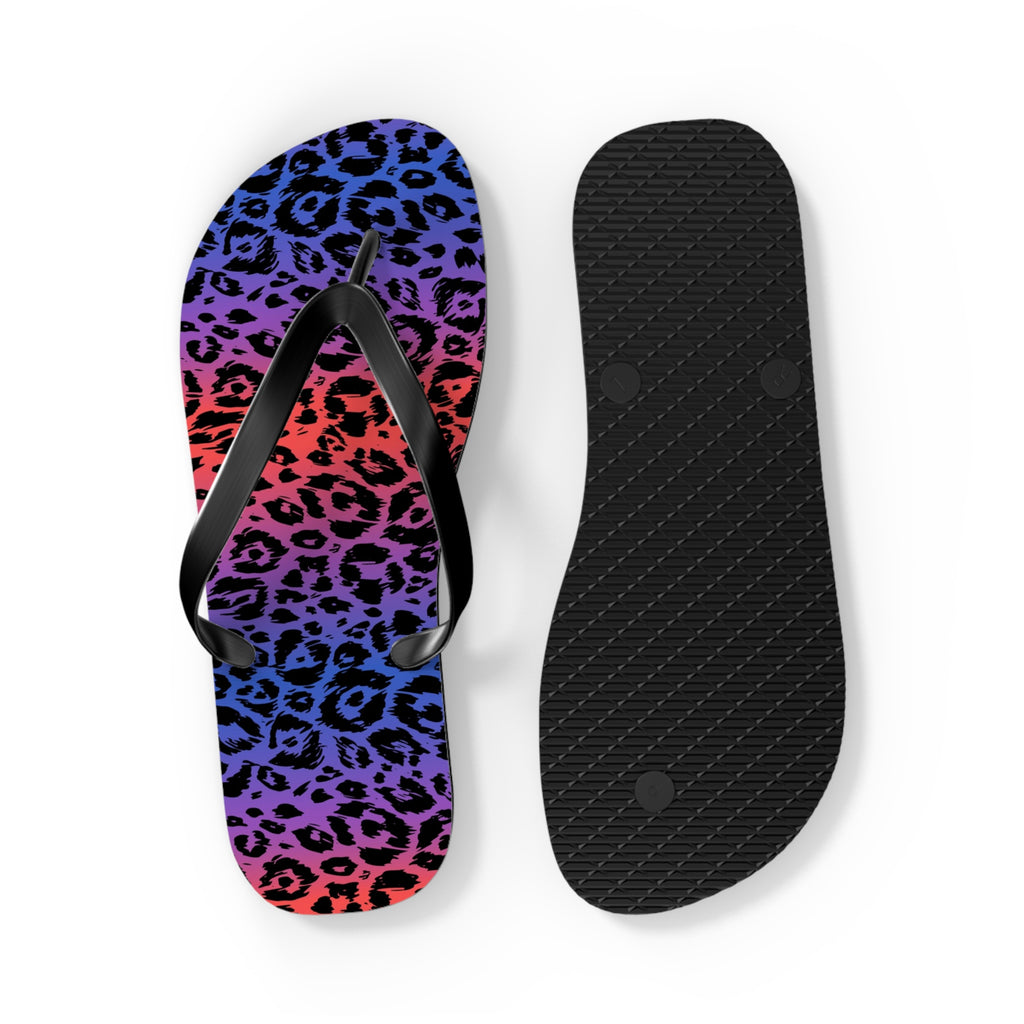 Vibrant Leopard Print Flip Flops for Summer, Beachwear, Vacation Footwear, Casual Sandals, Tropical Getaway