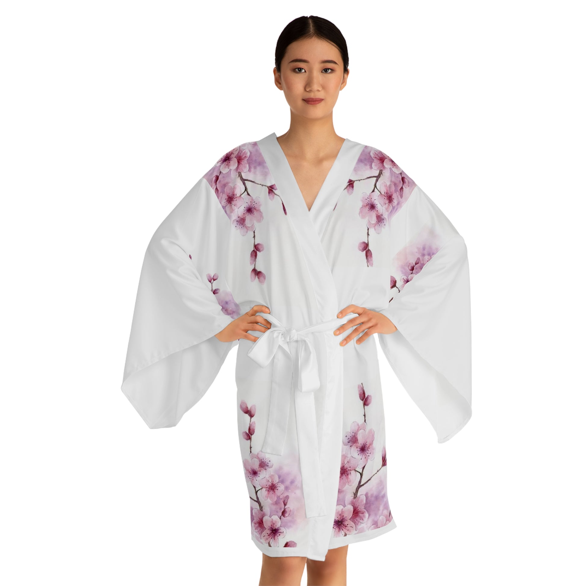 Elegant Floral & Dragon Print Long Sleeve Kimono Robe, Bathrobe, Loungewear, Gift for Her, Relaxation, Summer Evening Wear