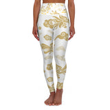 High-Waist Yoga Leggings — Gold Floral Cloud Asian-Inspired Print
