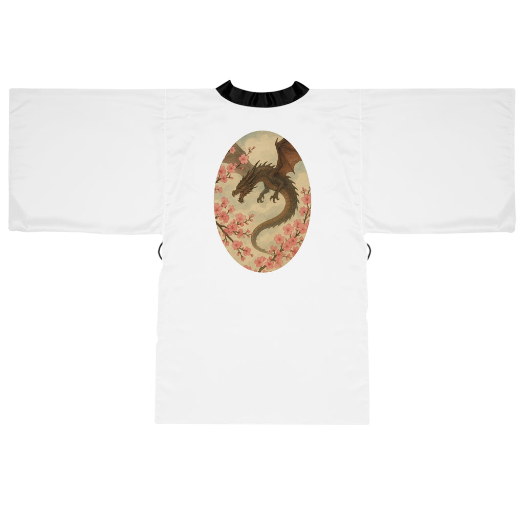 Elegant Floral & Dragon Print Long Sleeve Kimono Robe, Bathrobe, Loungewear, Gift for Her, Relaxation, Summer Evening Wear