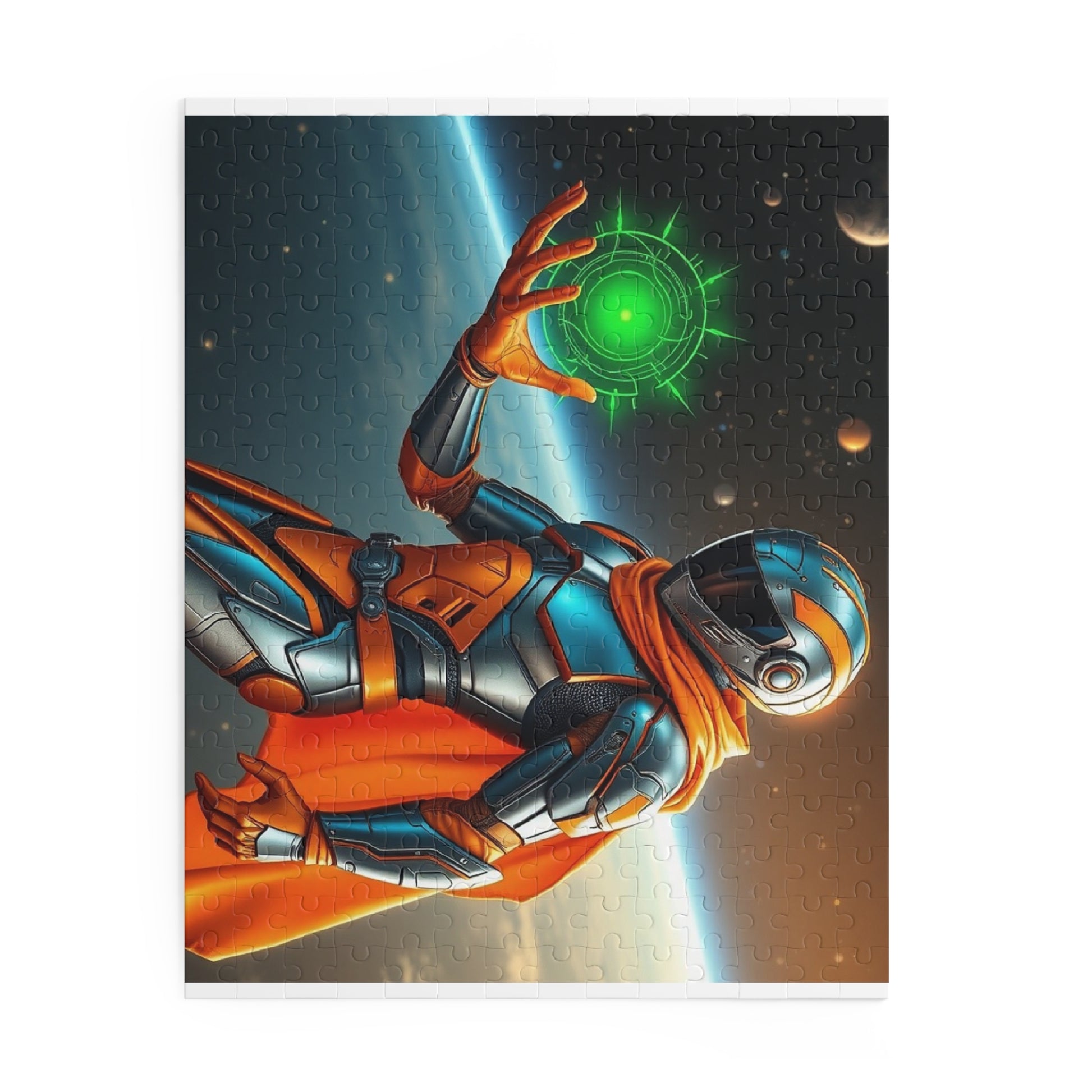 Cosmic Guardian Space Puzzle — Sci‑Fi Astronaut with Green Energy Orb (120/252/500 Piece)