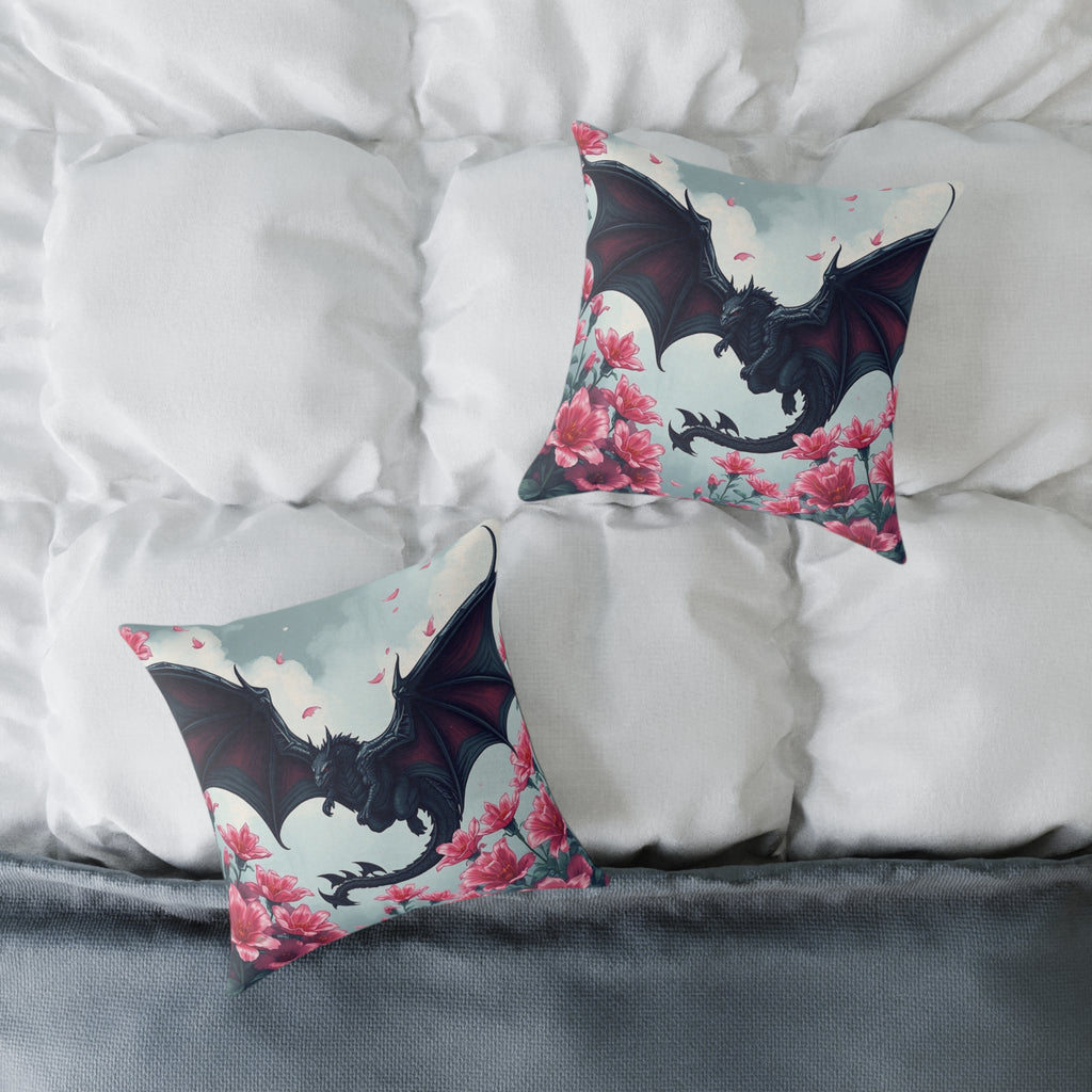 Dragon Floral Square Pillow, Decorative Pillow, Fantasy Home Decor, Dragon Lover Gift, Throw Pillow for Living Room, Unique Gift Idea