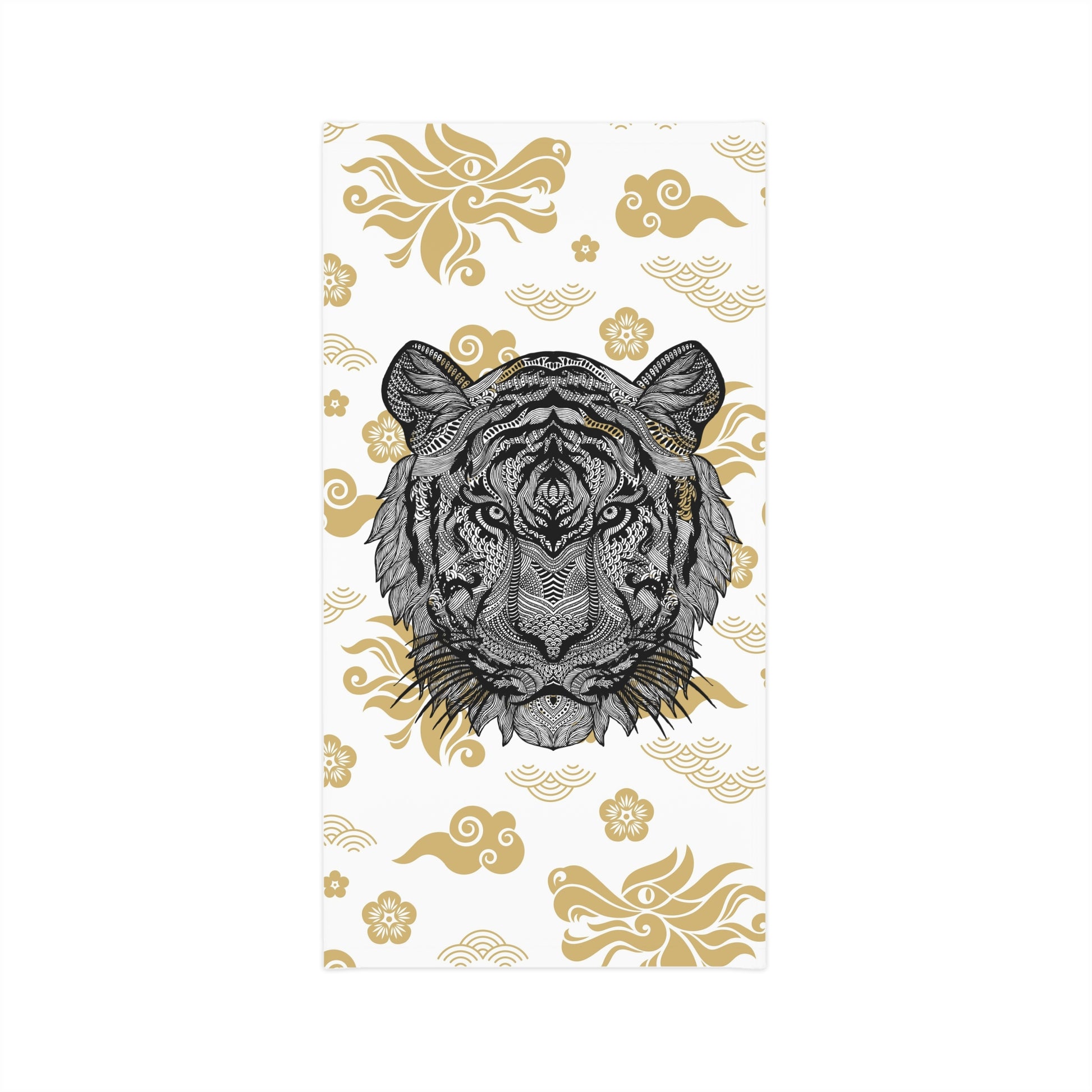 Tiger Mandala Neck Gaiter — Gold Cloud Pattern Lightweight Face Scarf