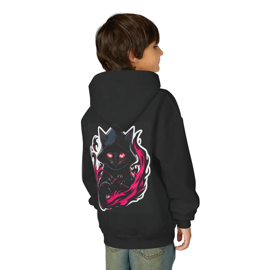Youth Heavy Blend Hoodie with Star & Shadow Design - Cozy Cat Lover Sweatshirt, Gift for Kids, Cool Urban Fashion, Birthday Present