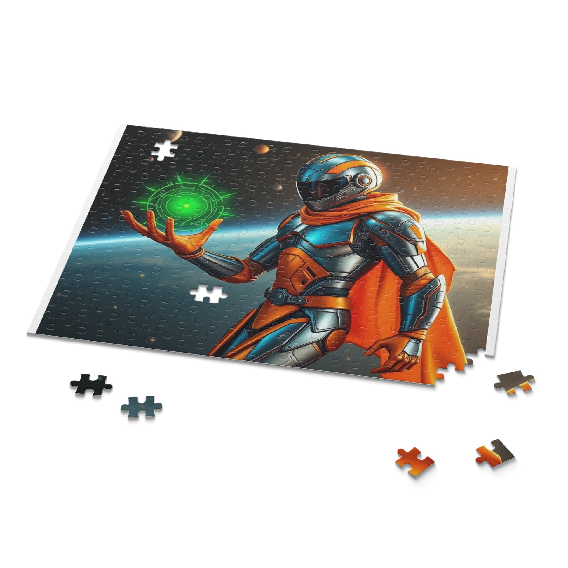 Cosmic Guardian Space Puzzle — Sci‑Fi Astronaut with Green Energy Orb (120/252/500 Piece)