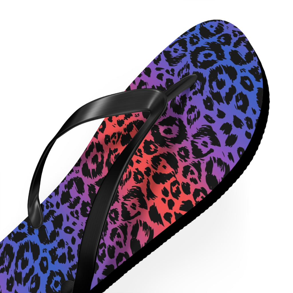 Vibrant Leopard Print Flip Flops for Summer, Beachwear, Vacation Footwear, Casual Sandals, Tropical Getaway