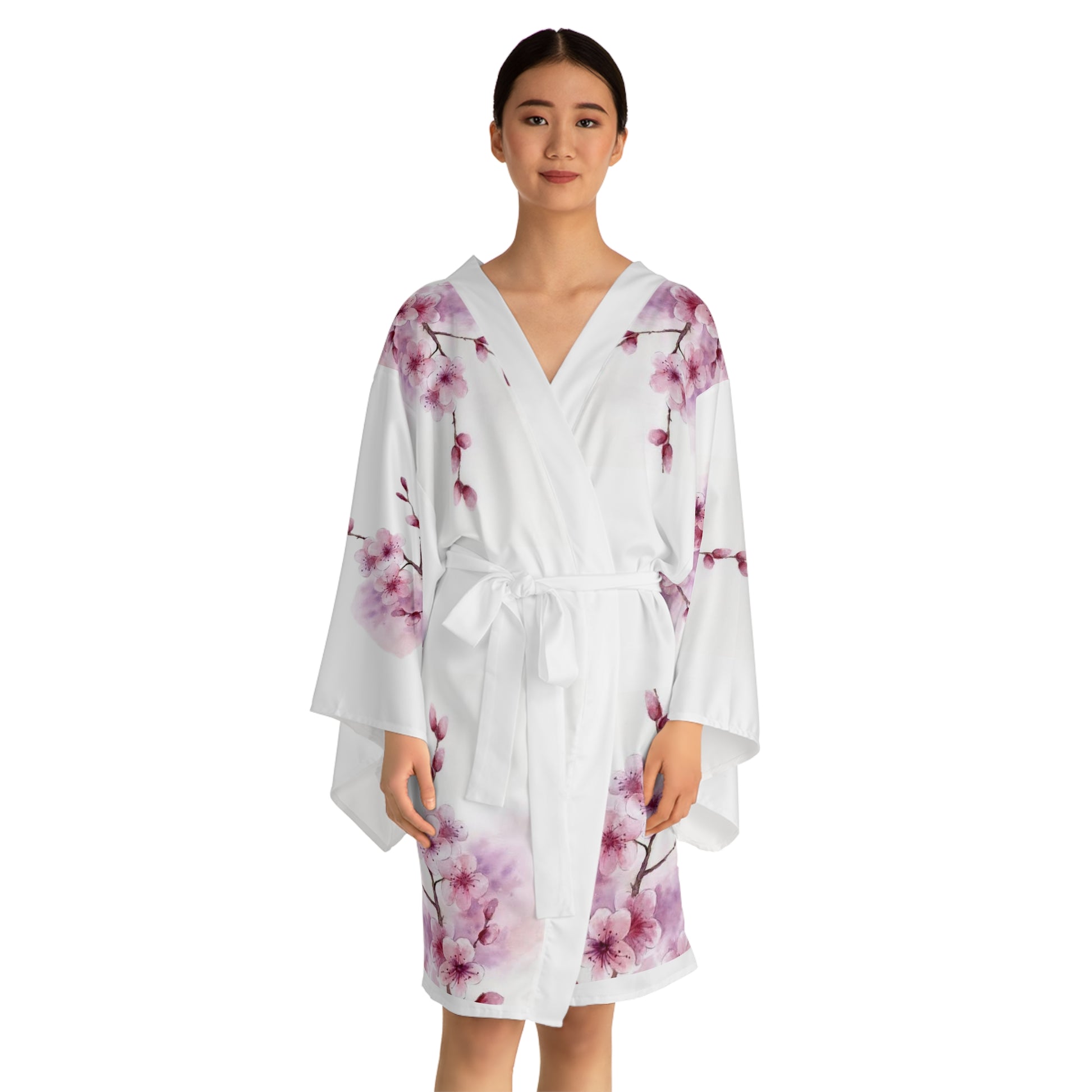 Elegant Floral & Dragon Print Long Sleeve Kimono Robe, Bathrobe, Loungewear, Gift for Her, Relaxation, Summer Evening Wear
