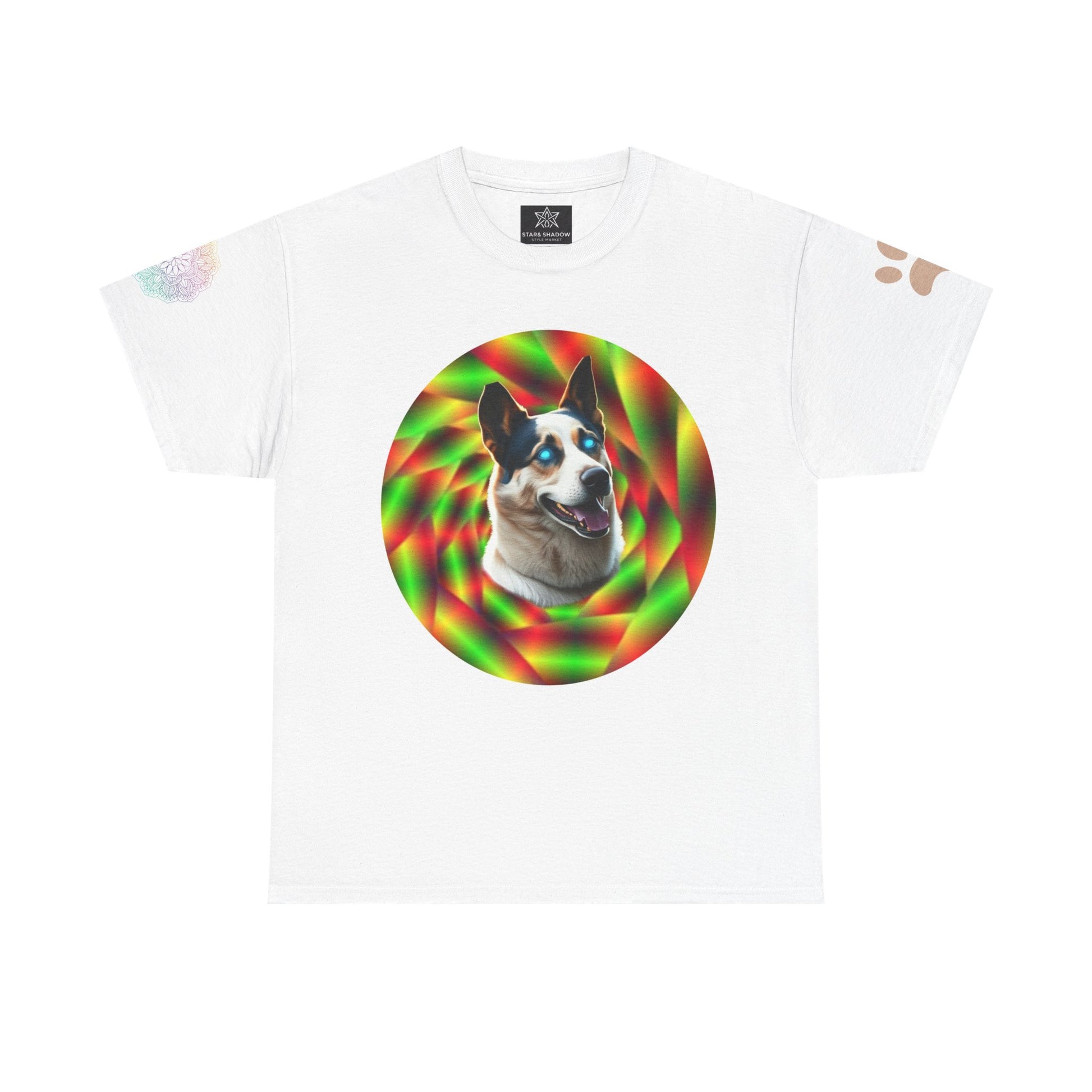 Psychedelic Dog Tee, Animal Lover Shirt, Unique Graphic Top, Unisex Casual Wear, Quirky Gift for Pet Owners, Fun Halloween T-Shirt