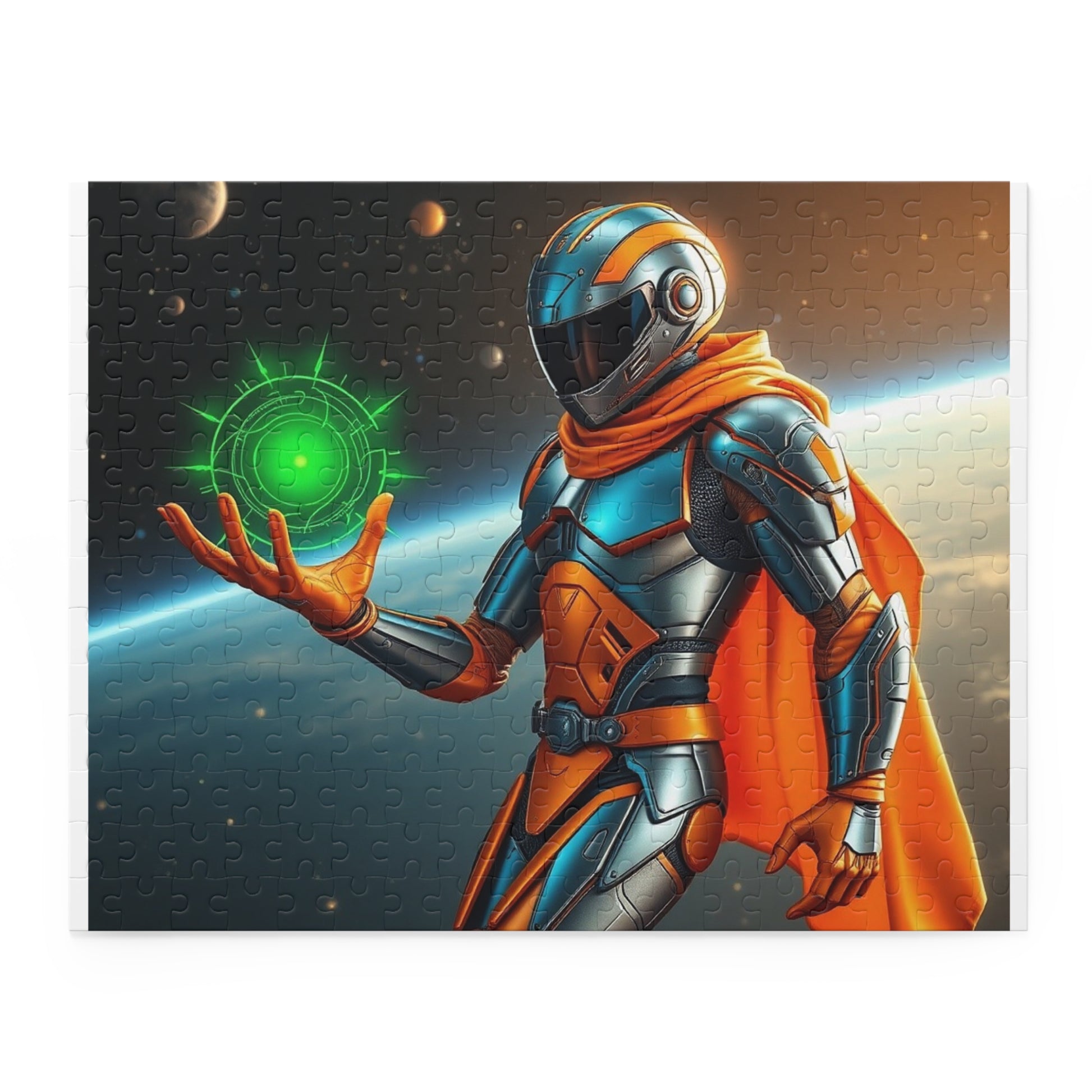 Cosmic Guardian Space Puzzle — Sci‑Fi Astronaut with Green Energy Orb (120/252/500 Piece)