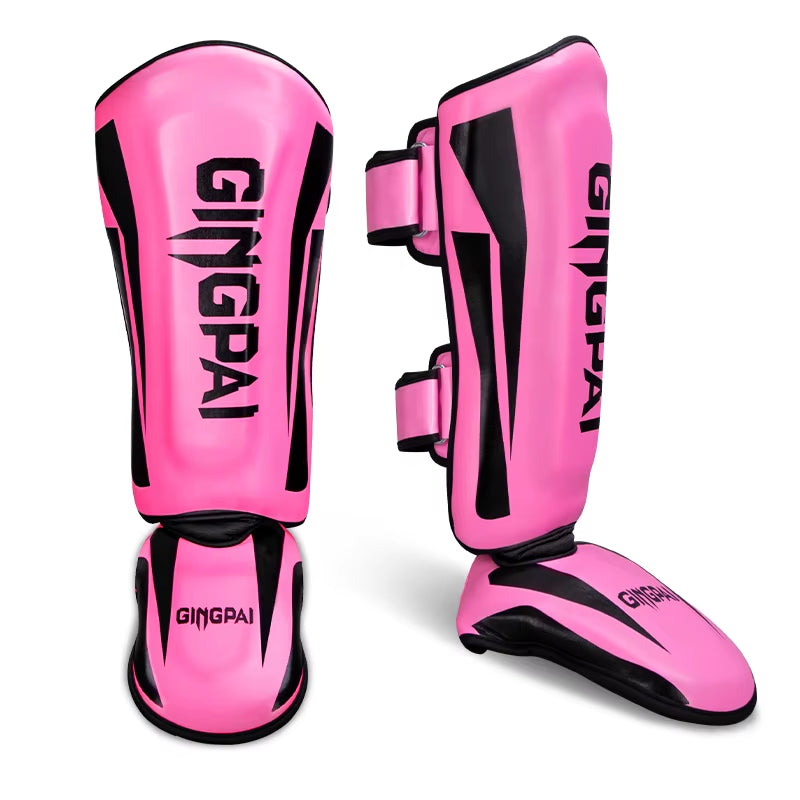 High-Quality PU Leather Boxing Shin Guards with Ankle Protection for MMA and Muay Thai Training - Lightweight Kicking Shin Pads