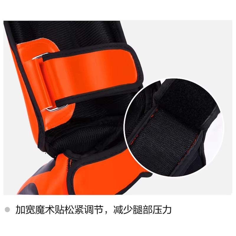 High-Quality PU Leather Boxing Shin Guards with Ankle Protection for MMA and Muay Thai Training - Lightweight Kicking Shin Pads