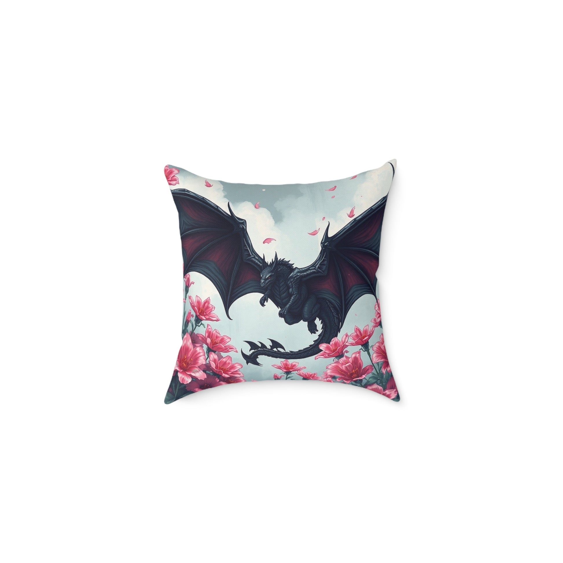Dragon Floral Square Pillow, Decorative Pillow, Fantasy Home Decor, Dragon Lover Gift, Throw Pillow for Living Room, Unique Gift Idea