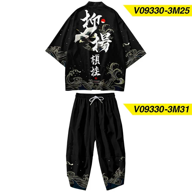 Traje de dos piezas estilo japonés, conjunto de kimono unisex