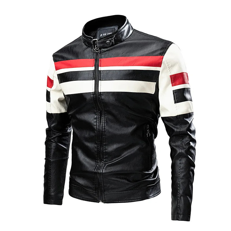 Men's Faux Leather Biker Jacket with Stand Collar, Fashion 2025