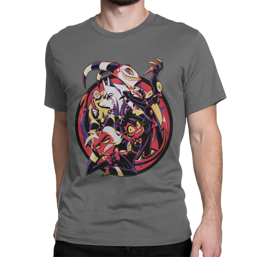 Pure cotton, short-sleeved, unisex t-shirt from Helluva Boss, limited edition, featuring Moxxie, Millie, Loona, and Blitzo, size 4XL