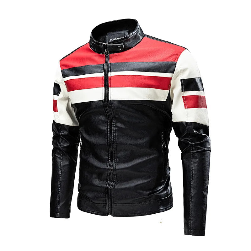Men's Faux Leather Biker Jacket with Stand Collar, Fashion 2025
