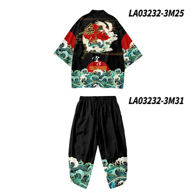 Traje de dos piezas estilo japonés, conjunto de kimono unisex