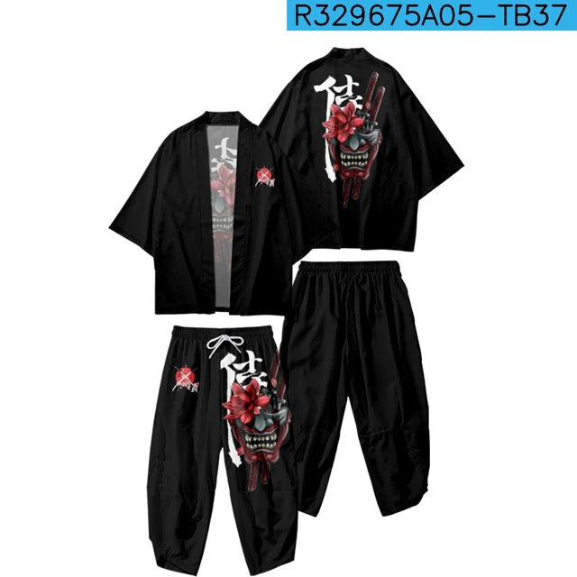Traje de dos piezas estilo japonés, conjunto de kimono unisex
