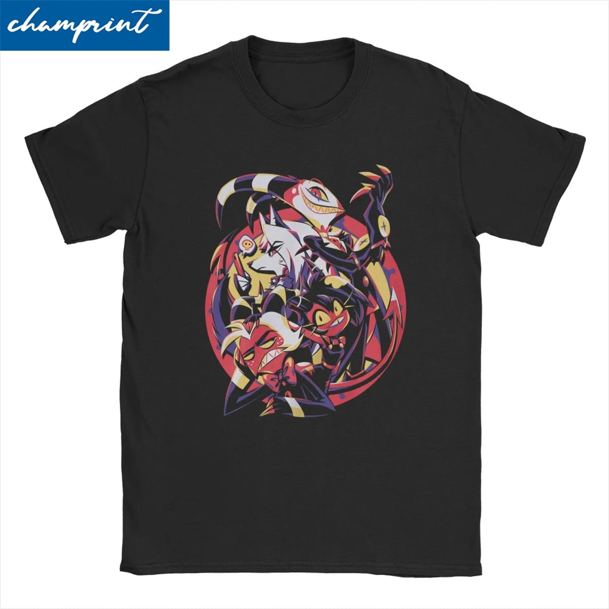 Pure cotton, short-sleeved, unisex t-shirt from Helluva Boss, limited edition, featuring Moxxie, Millie, Loona, and Blitzo, size 4XL