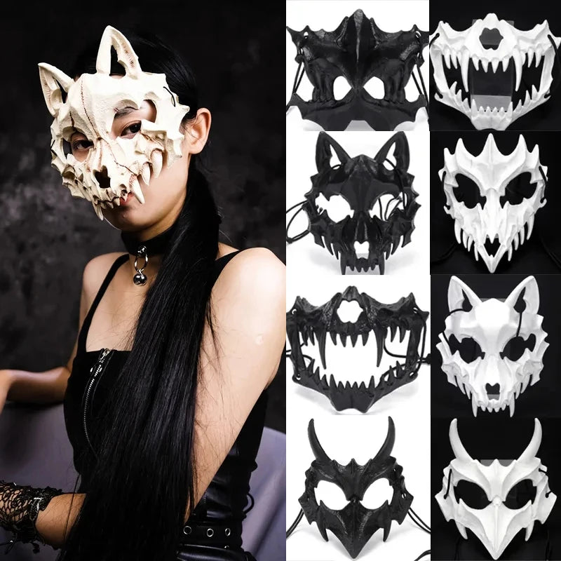 Mystical mask, half-face mask, because the dragon god, the fierce tiger, the night, the fork, the tengu man, Kiuby skull fangs, wolf mask, performance skull masks