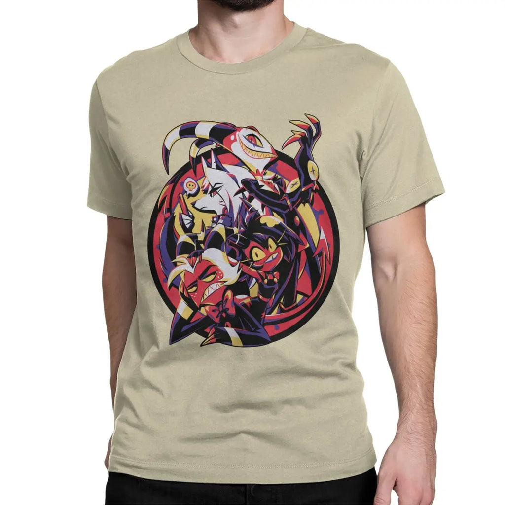 Pure cotton, short-sleeved, unisex t-shirt from Helluva Boss, limited edition, featuring Moxxie, Millie, Loona, and Blitzo, size 4XL