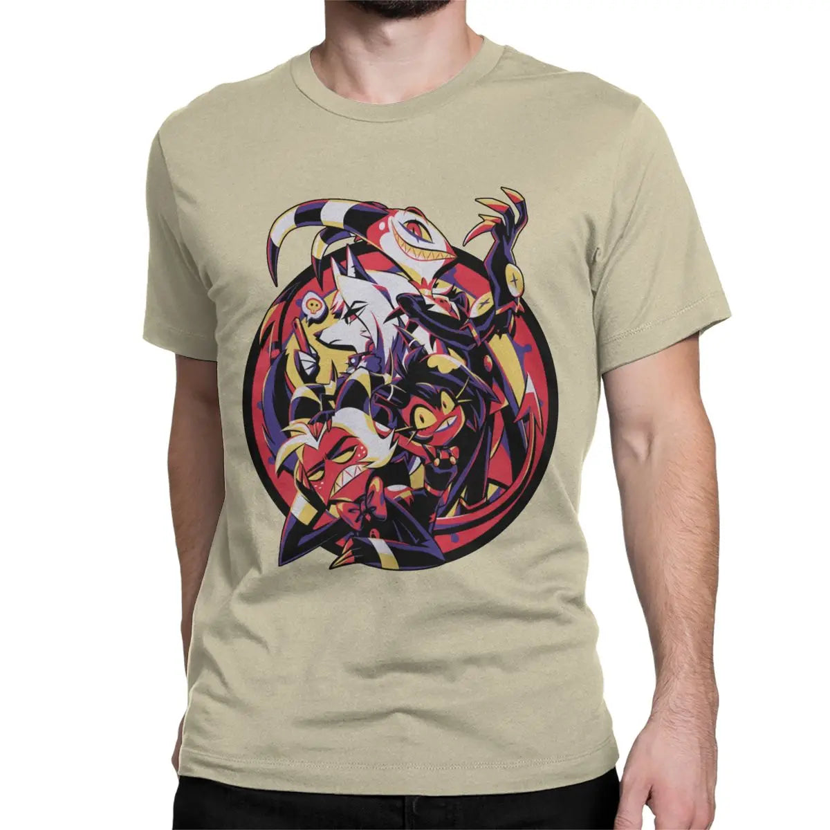 Pure cotton, short-sleeved, unisex t-shirt from Helluva Boss, limited edition, featuring Moxxie, Millie, Loona, and Blitzo, size 4XL