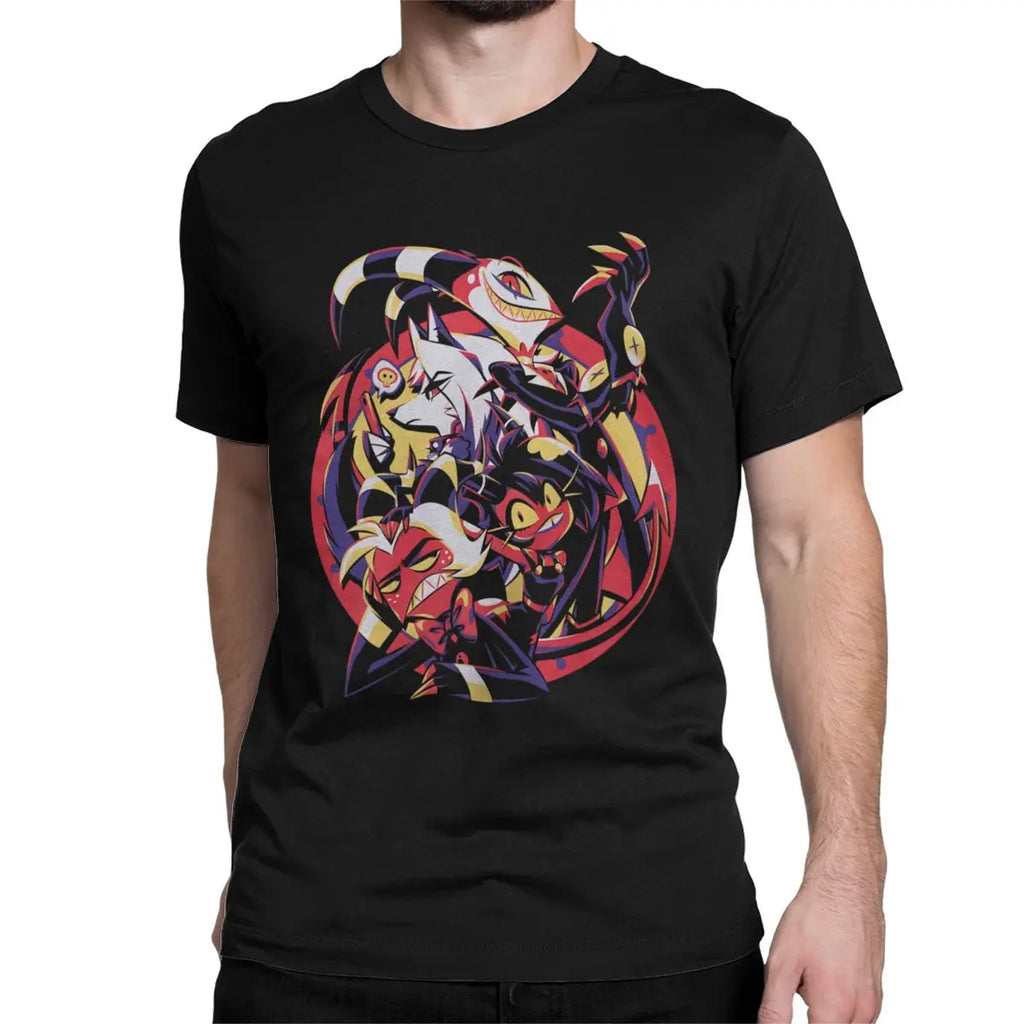 Pure cotton, short-sleeved, unisex t-shirt from Helluva Boss, limited edition, featuring Moxxie, Millie, Loona, and Blitzo, size 4XL