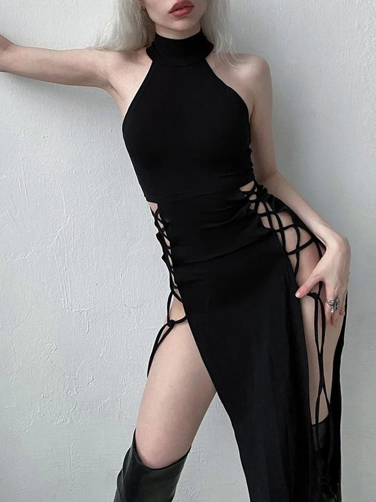 Women's Sexy High Cut Bandage Dress, Bodycon Gothic Style, Alternative Party Wear.