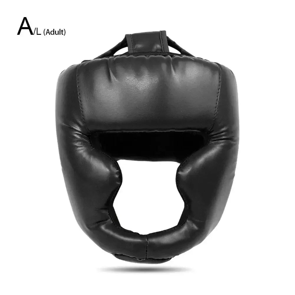 Sparring helmet, made of synthetic leather with full coverage for children and adults, head protector for training.