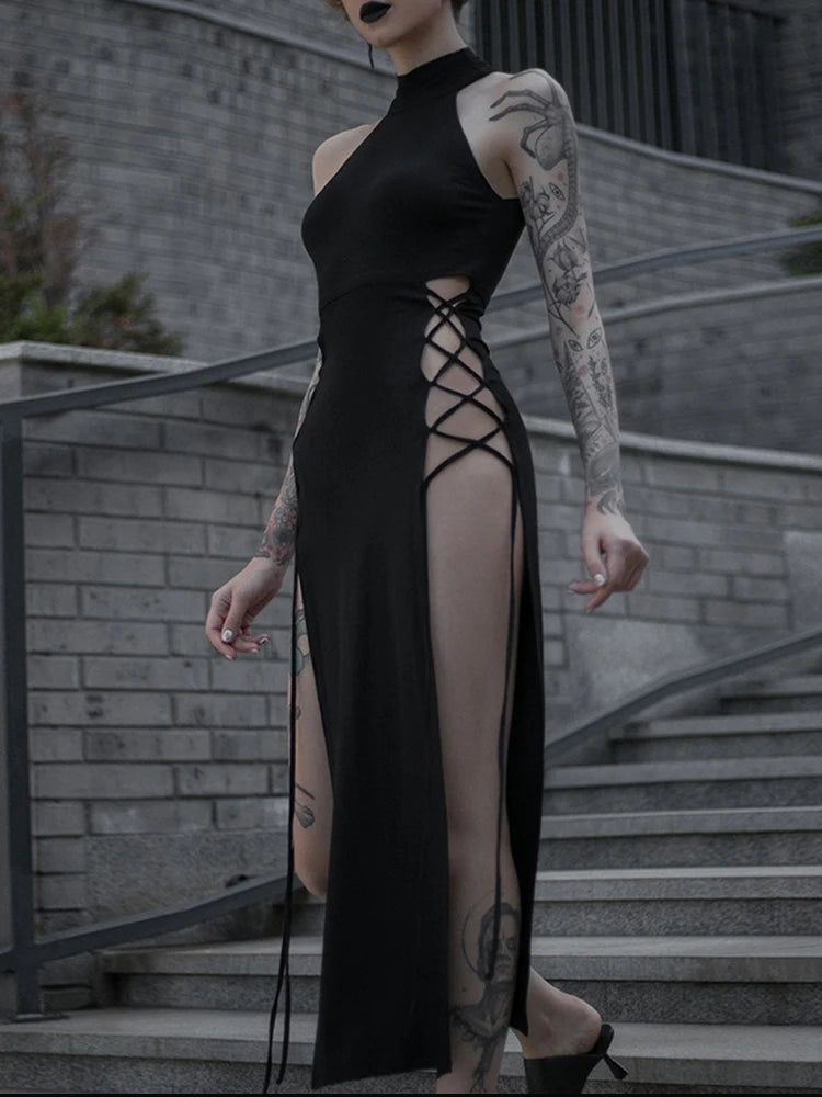 Women's Sexy High Cut Bandage Dress, Bodycon Gothic Style, Alternative Party Wear.