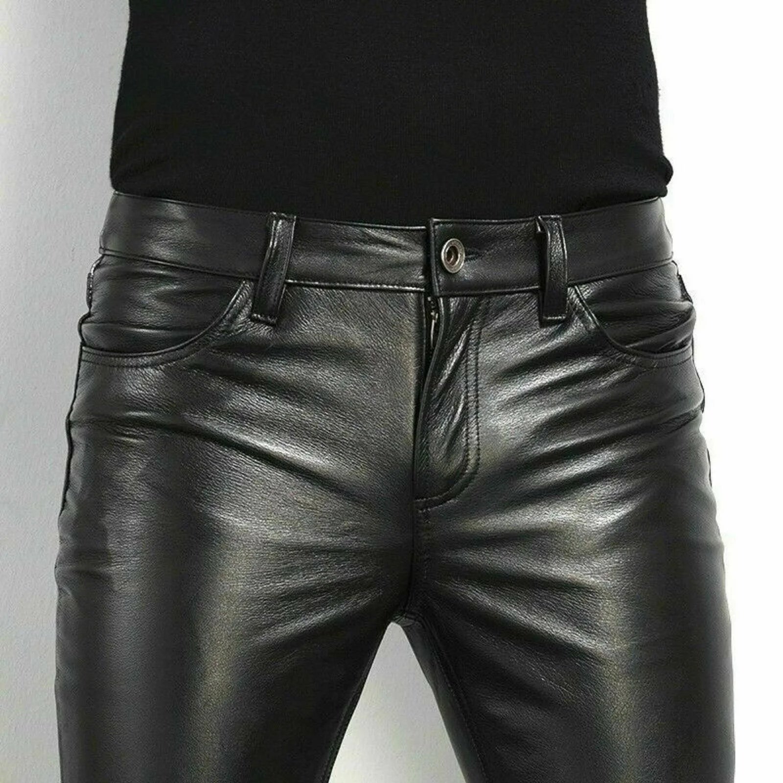 Men's rock style faux leather pants.
