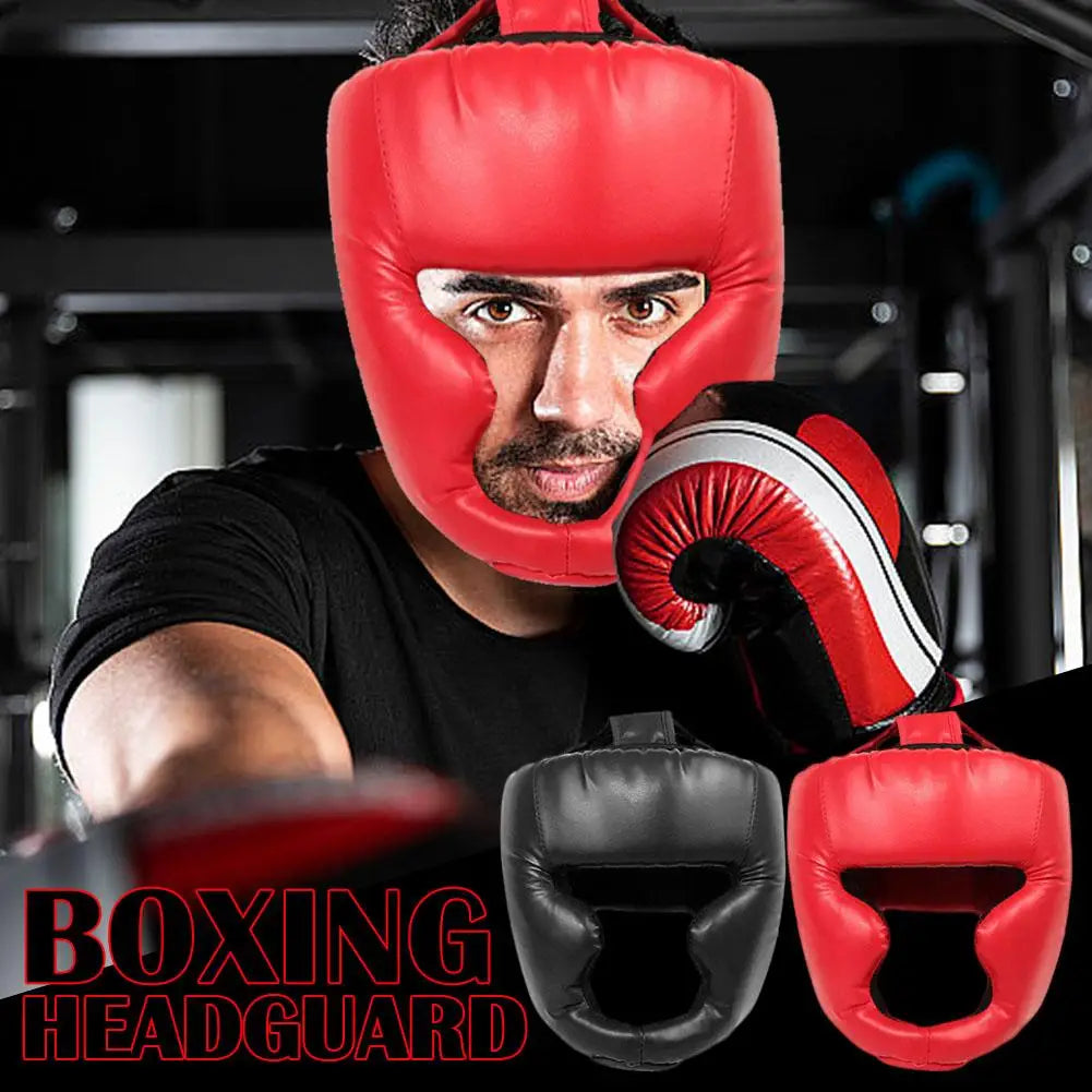 Sparring helmet, made of synthetic leather with full coverage for children and adults, head protector for training.