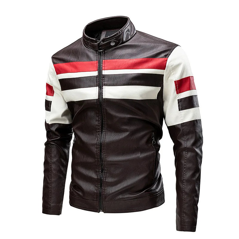 Men's Faux Leather Biker Jacket with Stand Collar, Fashion 2025