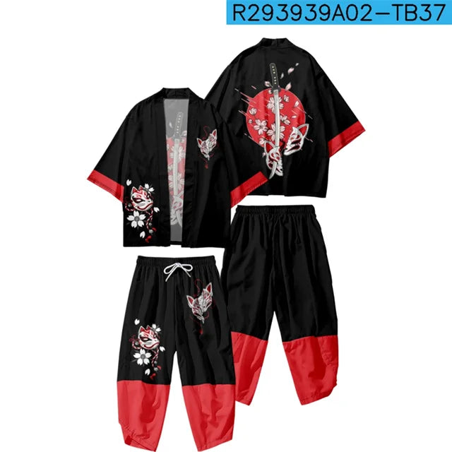 Traje de dos piezas estilo japonés, conjunto de kimono unisex