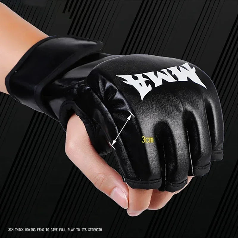 Professional Half Finger MMA Gloves with Leather Pad for Adults, Sanda Boxing, UFC Training, Sandbag and Knuckles.