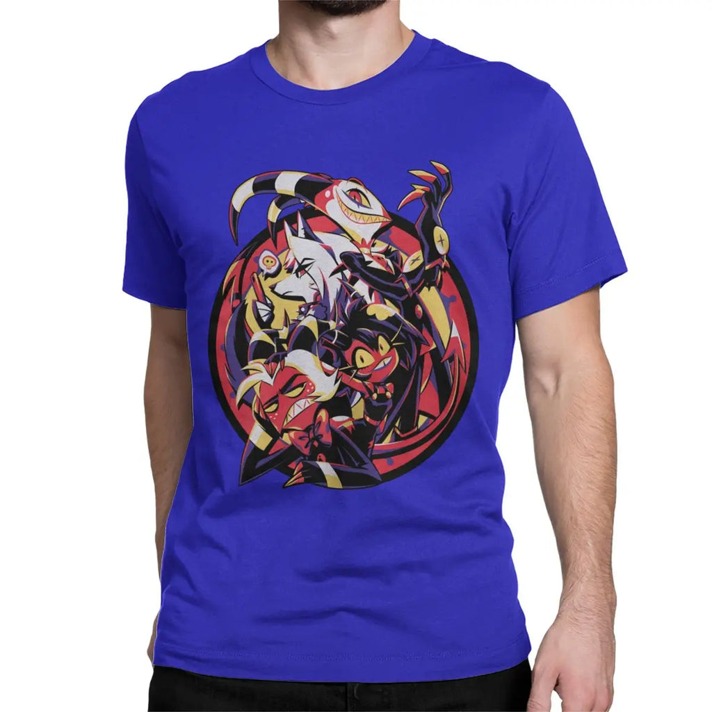 Pure cotton, short-sleeved, unisex t-shirt from Helluva Boss, limited edition, featuring Moxxie, Millie, Loona, and Blitzo, size 4XL