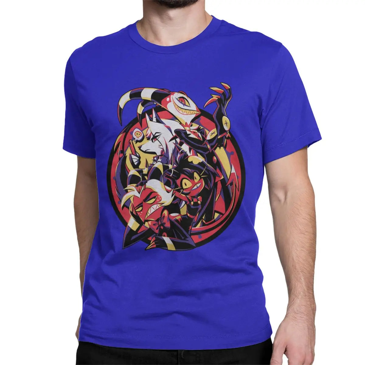 Pure cotton, short-sleeved, unisex t-shirt from Helluva Boss, limited edition, featuring Moxxie, Millie, Loona, and Blitzo, size 4XL