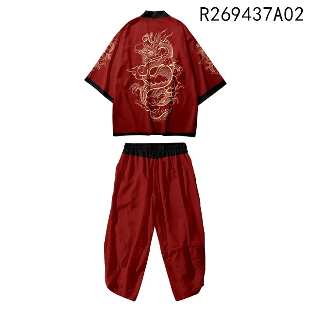 Traje de dos piezas estilo japonés, conjunto de kimono unisex