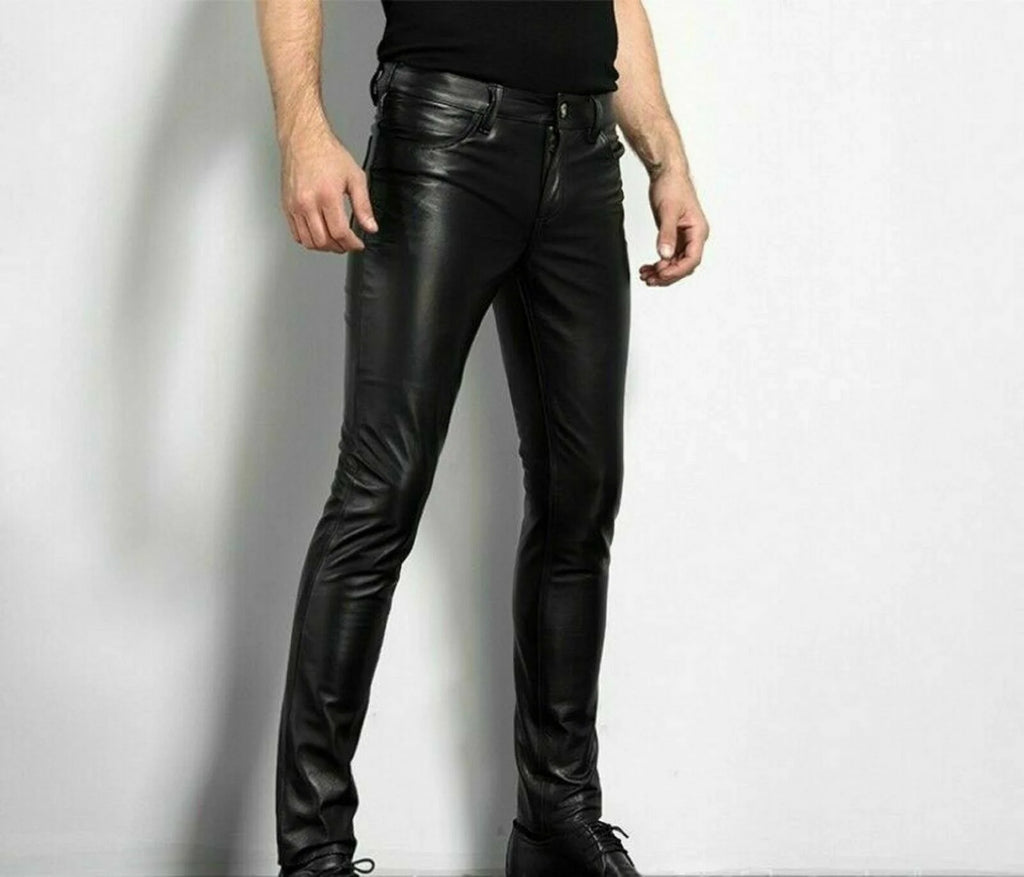 Men's rock style faux leather pants.