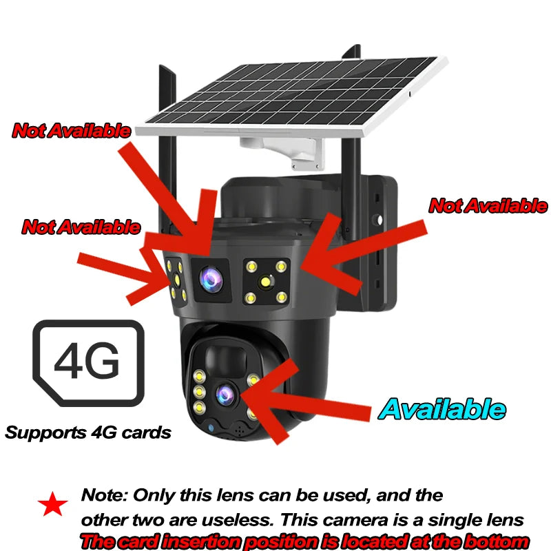 Solar-powered security camera, wireless, PIR motion alarm, cloud storage, two-way audio