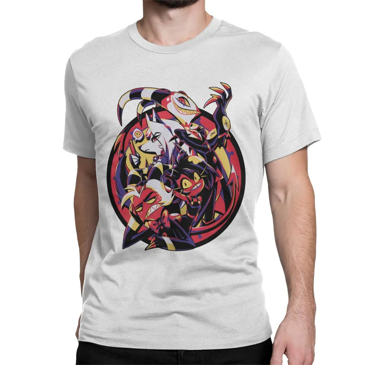 Pure cotton, short-sleeved, unisex t-shirt from Helluva Boss, limited edition, featuring Moxxie, Millie, Loona, and Blitzo, size 4XL