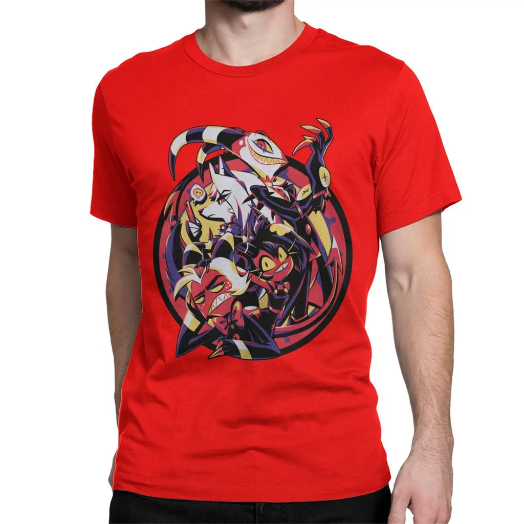 Pure cotton, short-sleeved, unisex t-shirt from Helluva Boss, limited edition, featuring Moxxie, Millie, Loona, and Blitzo, size 4XL