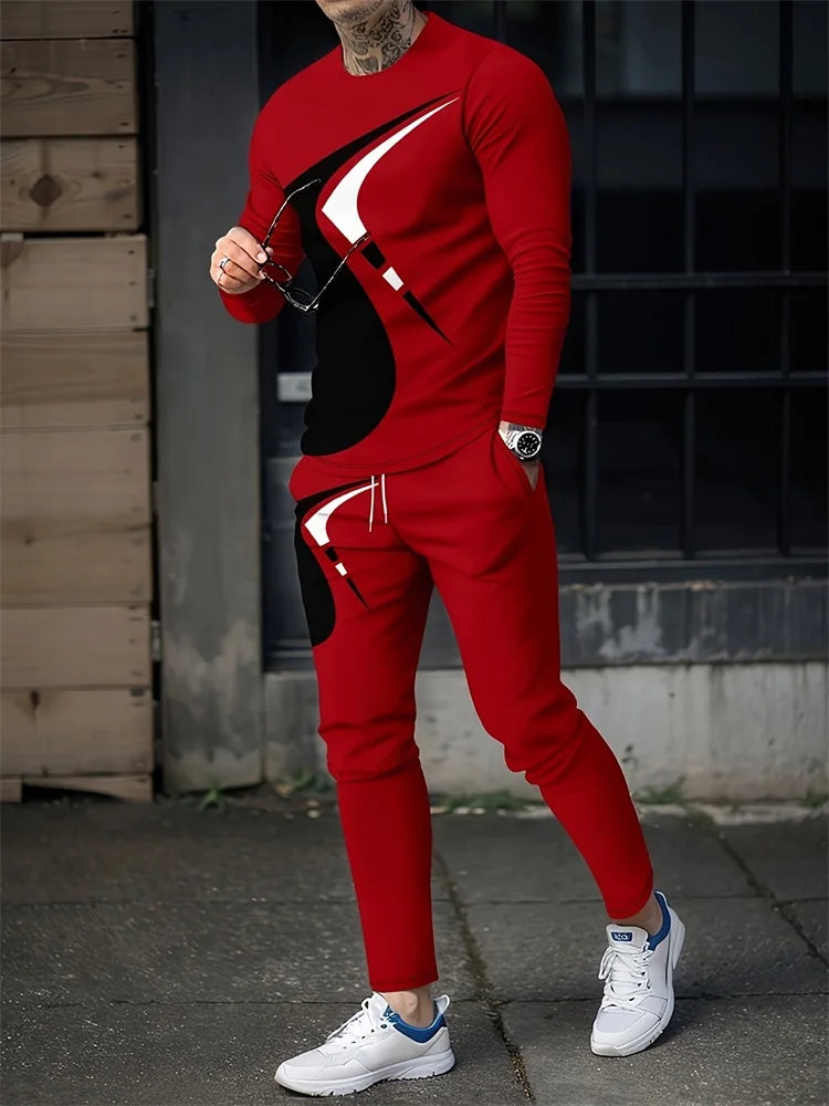 Trajes de dos piezas con estampado 3D de líneas simples, con estilo urbano.