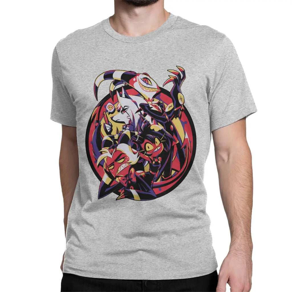 Pure cotton, short-sleeved, unisex t-shirt from Helluva Boss, limited edition, featuring Moxxie, Millie, Loona, and Blitzo, size 4XL