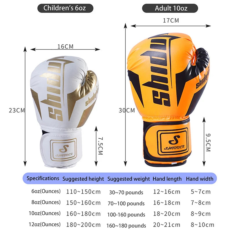 Professional 6oz and 10oz boxing gloves for kids and adults.