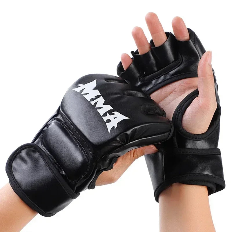 Professional Half Finger MMA Gloves with Leather Pad for Adults, Sanda Boxing, UFC Training, Sandbag and Knuckles.