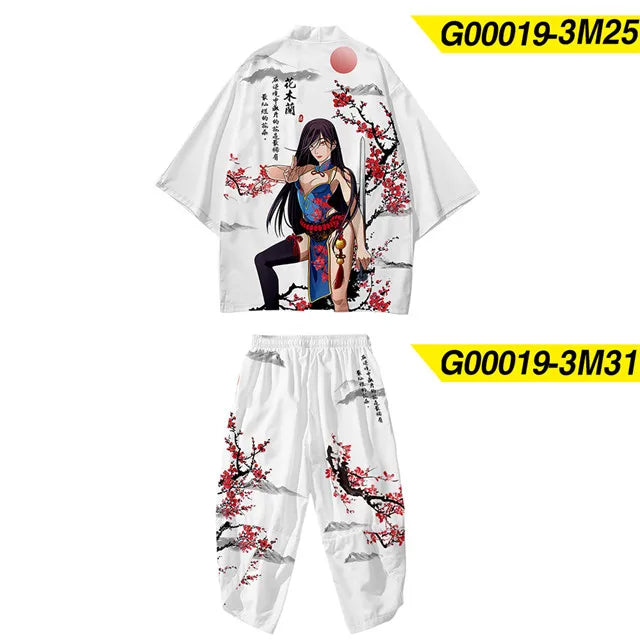 Traje de dos piezas estilo japonés, conjunto de kimono unisex