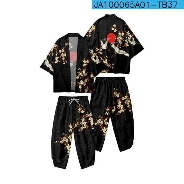 Traje de dos piezas estilo japonés, conjunto de kimono unisex