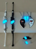 Juego de 6 da  pulseras, collares y anillos con forma de corazón que brillan en la oscuridad para parejas, joyería de moda. damas, caballero